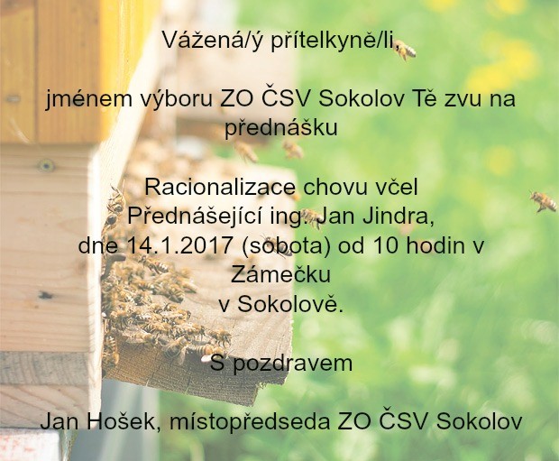 Pozvánka na přednášku ing. Jindy v Sokolově